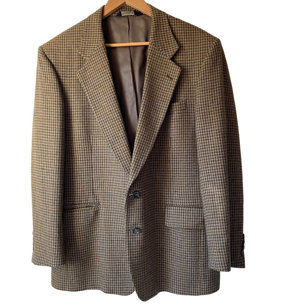 Jos A Banks lambswool sport coat brown houndstooth blazer jacket men 42R‎